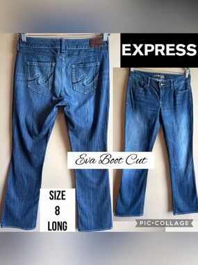 Express Womens Jeans 2009 Eva Boot Cut 34” Inseam Embroidered Pockets 8 LONG
